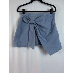 Denim Wrap Skirt Bow‎ Detail Blue Mini Asymmetrical Hem